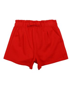 Girls Solid Medium Red Short Knitted Trouser